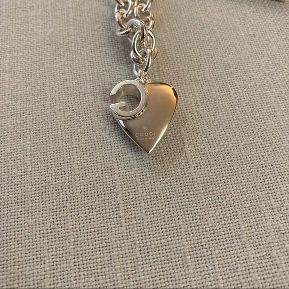 Gucci Sterling Silver Heart Cut-Out G Charm Logo Chain Bracelet 8” New Box $555 - Picture 6 of 15